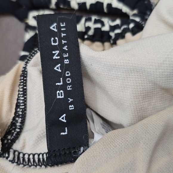 LA BLANCAL Black and Cream Swimsuit One Piece Halter - Picture 3 of 5